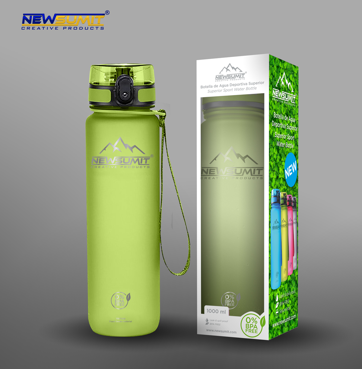 Verco premium botella Sport botella botella de agua tamiz BPA libre agua verde 