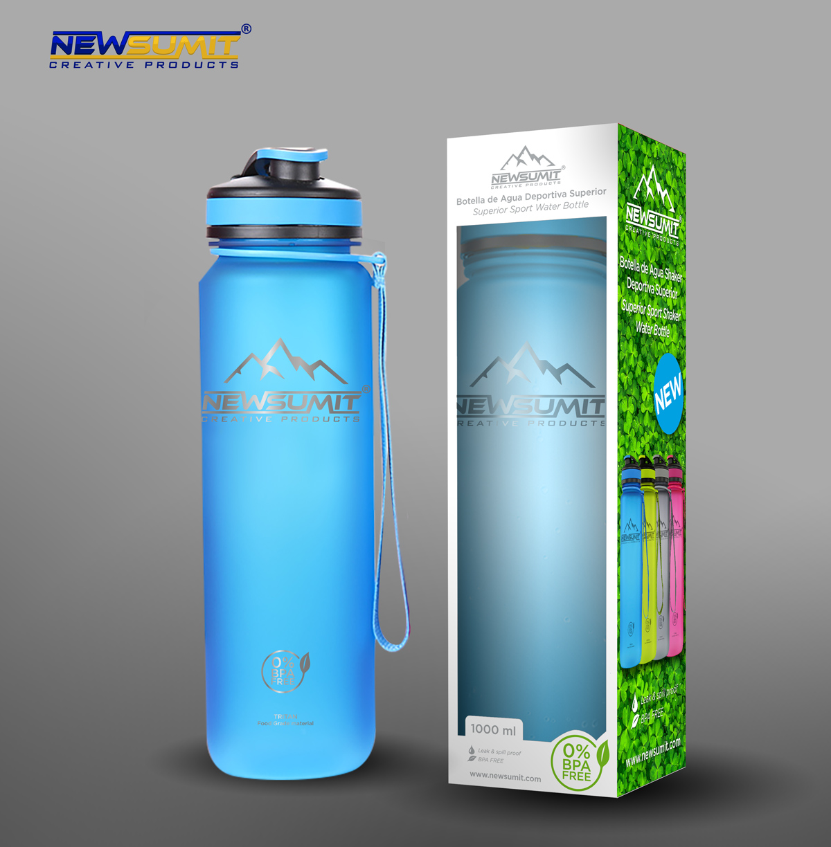 Botella De Agua Deportiva Shaker - BPA Free - Azul - 1000ml - NEWSUMIT